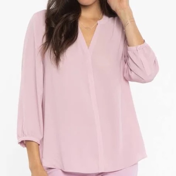 2 FOR $20 NYDJ Dawn Pink Pintuck Blouse Top Blouse Semi Sheer 4/4 Sleeve S $89 - Picture 1 of 8